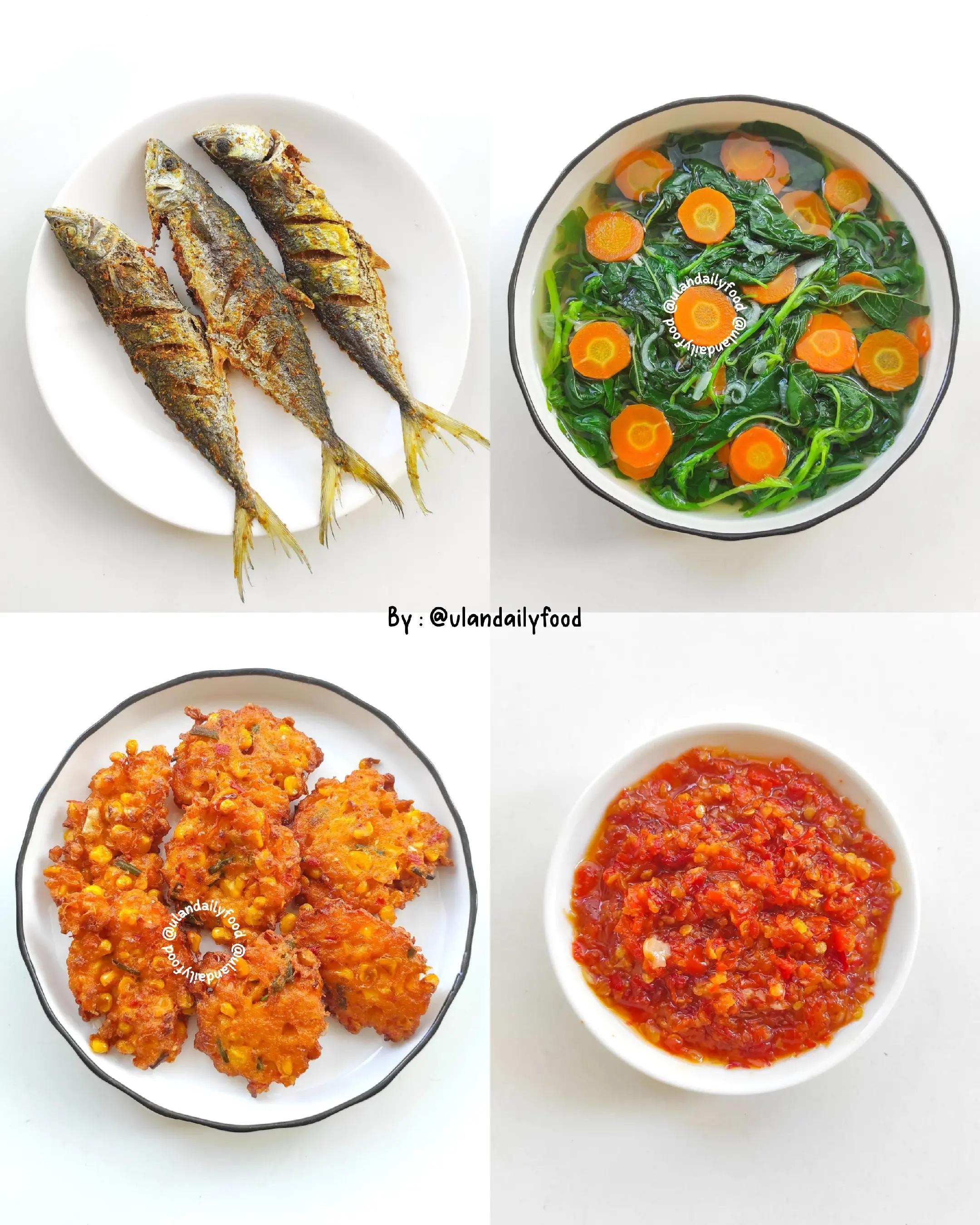 Menu Makan Siang Sederhana: Ikan Goreng, Sayur Bening Bayam Wortel, Bakwan Jagung & Sambal Bawang