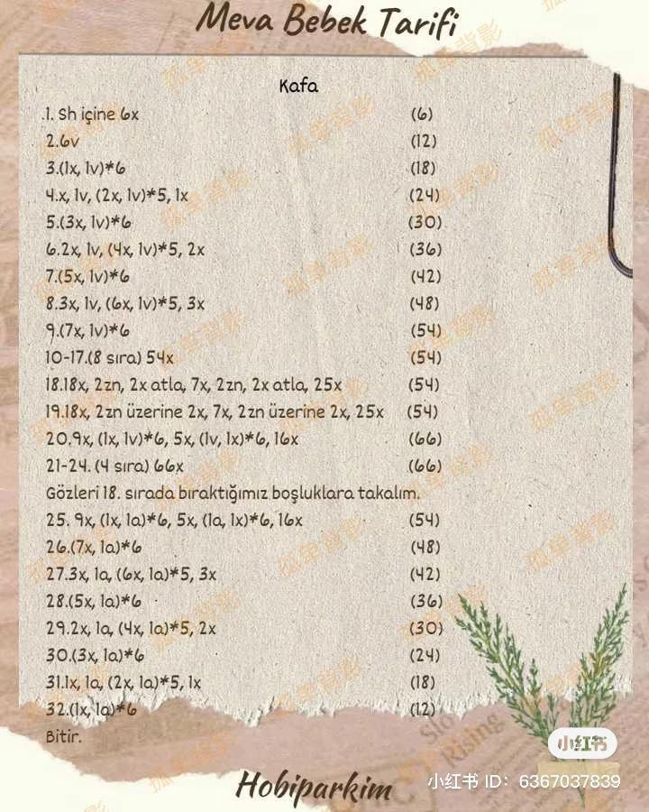 Meva Bebek Tarifi: Amigurumi búp bê mặc váy xanh hồng, mũ và túi xách