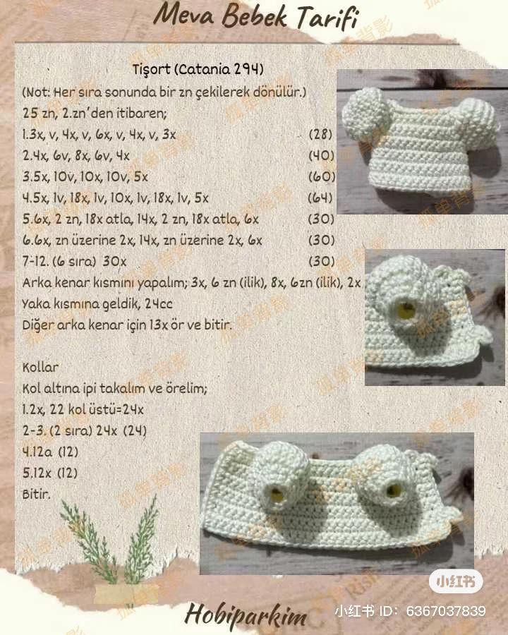 Meva Bebek Tarifi: Amigurumi búp bê mặc váy xanh hồng, mũ và túi xách