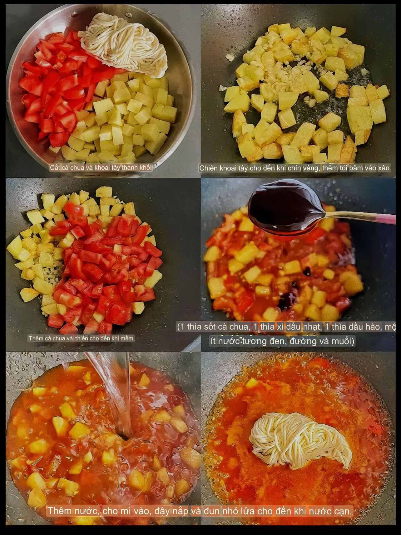 Mì phủ nước ép cà chua khoai tây, món mì sốt đậm đà ăn không bao giờ chán