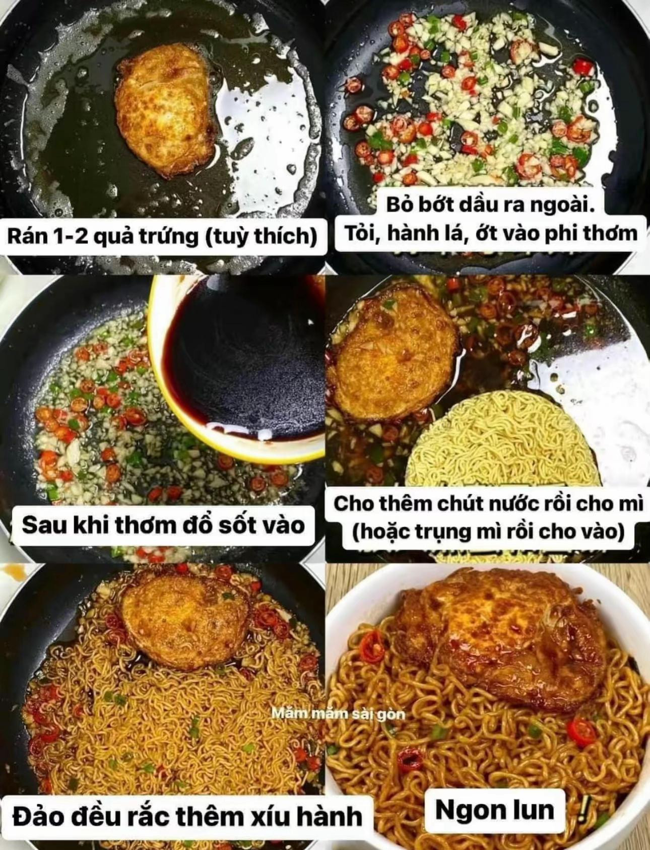 Mì trộn siêu đỉnh cao với trứng chiên giòn, tỏi ớt phi thơm và xối hành