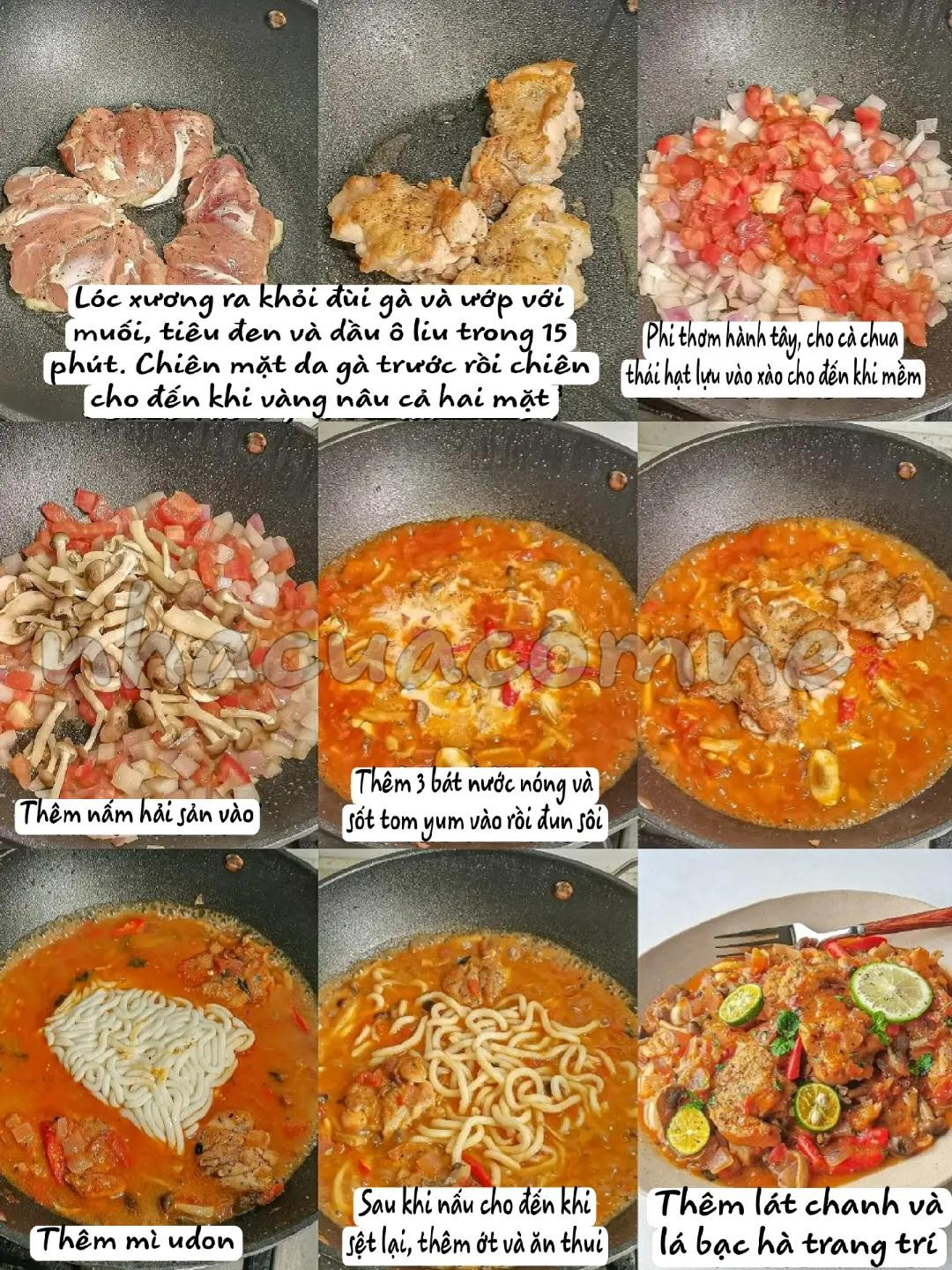 Mì Udon Gà Xào Sốt Tôm Yum Nấm Hải Sản, Công Thức Chi Tiết