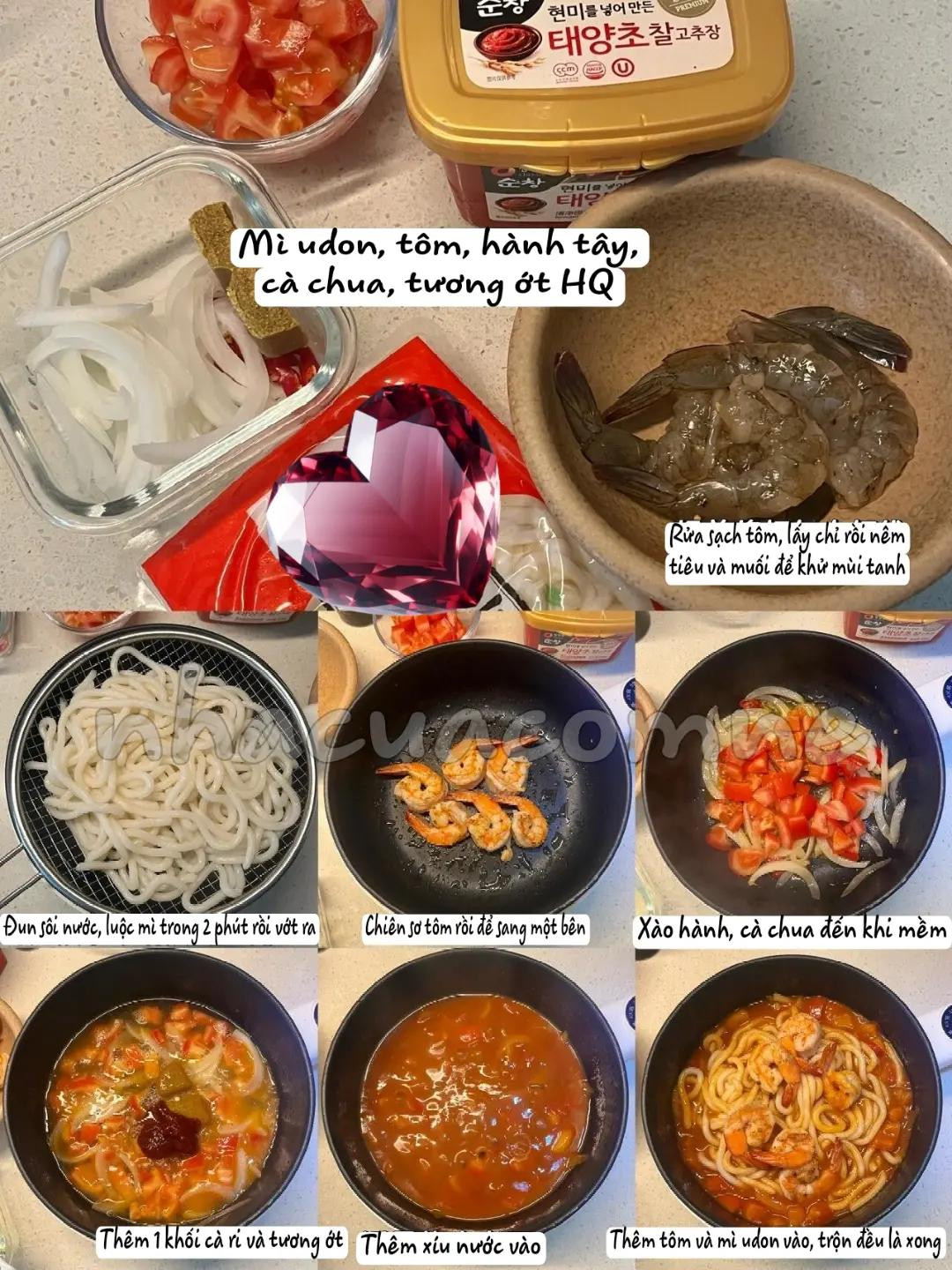 Mì Udon Tôm sốt cà chua ớt Hàn Quốc, công thức nấu ăn nhanh ngon miệng