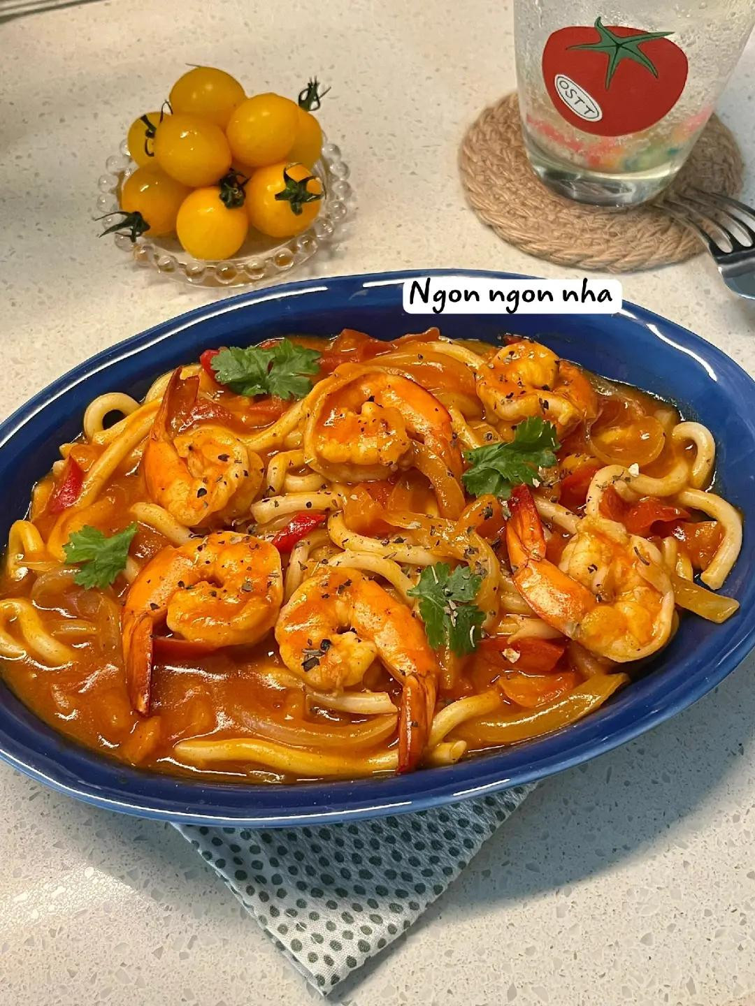 Mì Udon Tôm sốt cà chua ớt Hàn Quốc, công thức nấu ăn nhanh ngon miệng