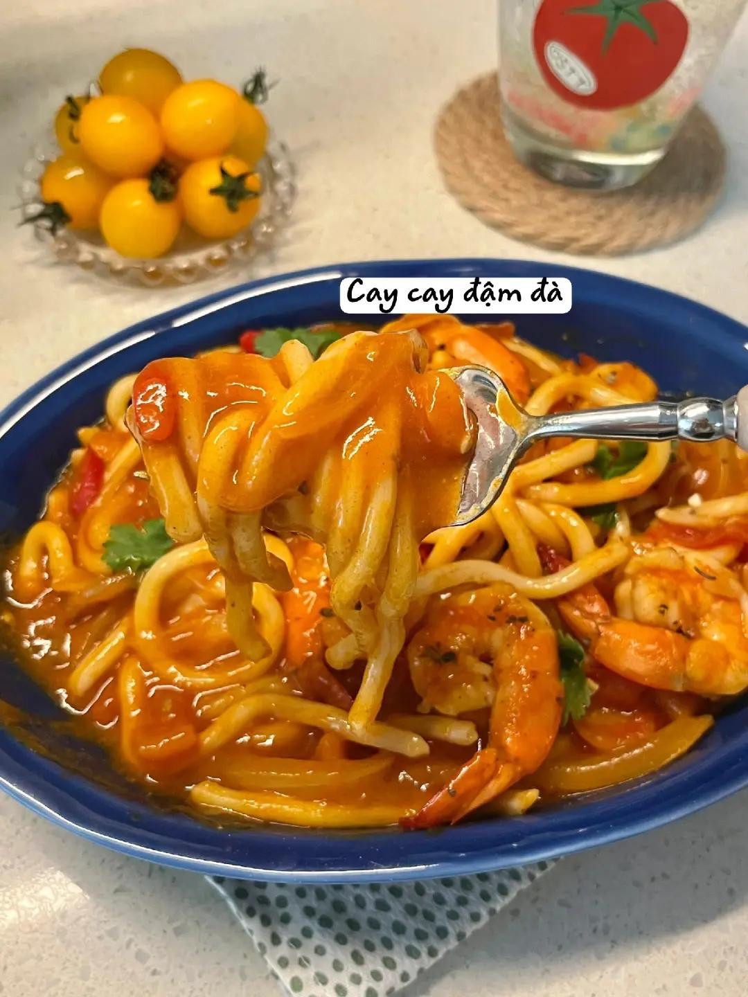 Mì Udon Tôm sốt cà chua ớt Hàn Quốc, công thức nấu ăn nhanh ngon miệng