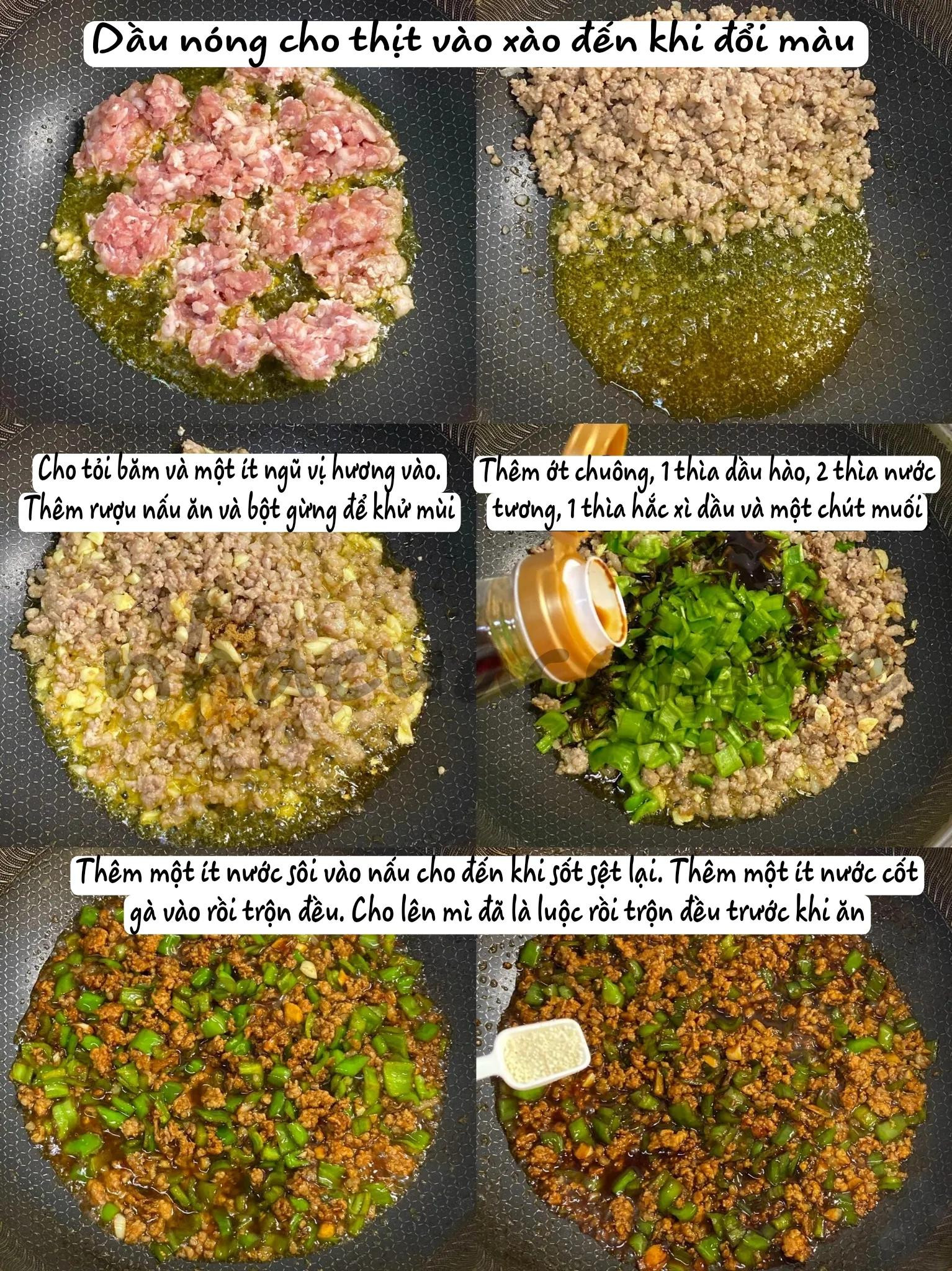 Mì udon trộn sốt thịt băm và ớt chuông xanh, món ăn ngon tuyệt