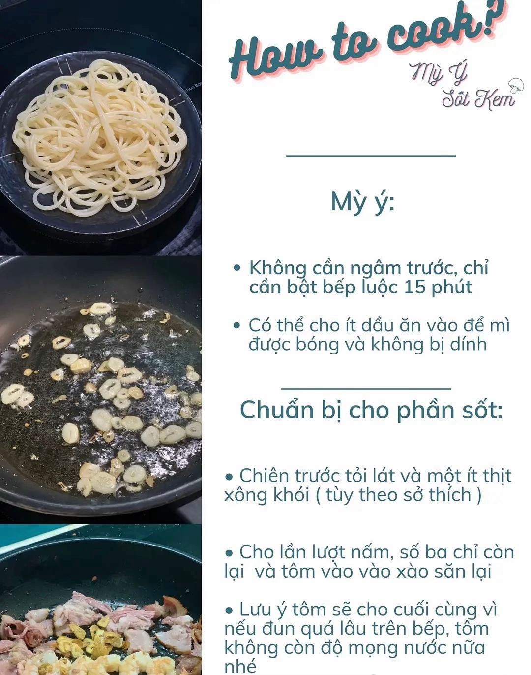 Mì Ý Sốt Kem Hải Sản: Hướng dẫn nấu mì ý sốt kem với tôm, mực và thịt xông khói đơn giản