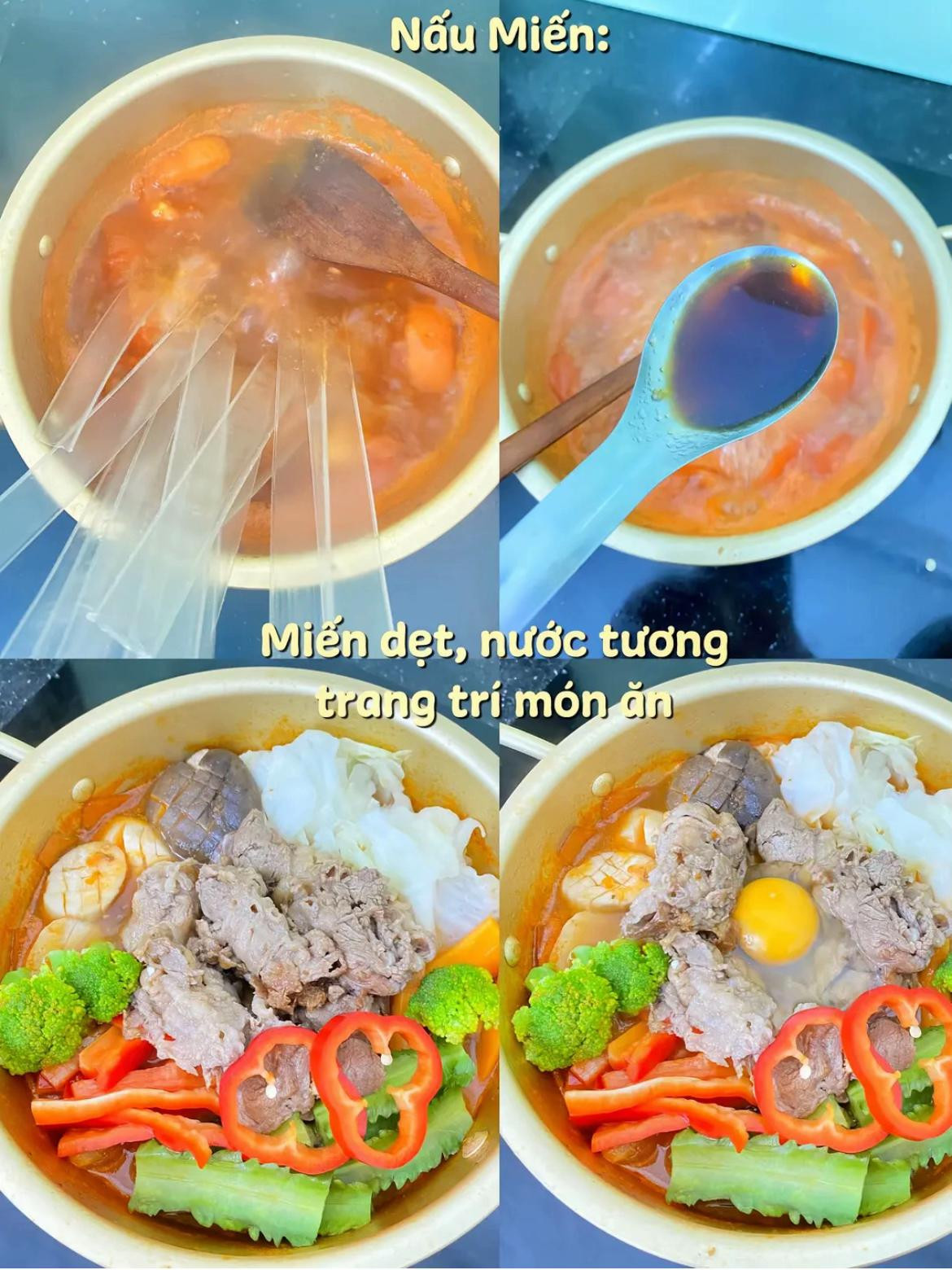 Miến Bò sốt cà chua với rau củ và ba chỉ bò