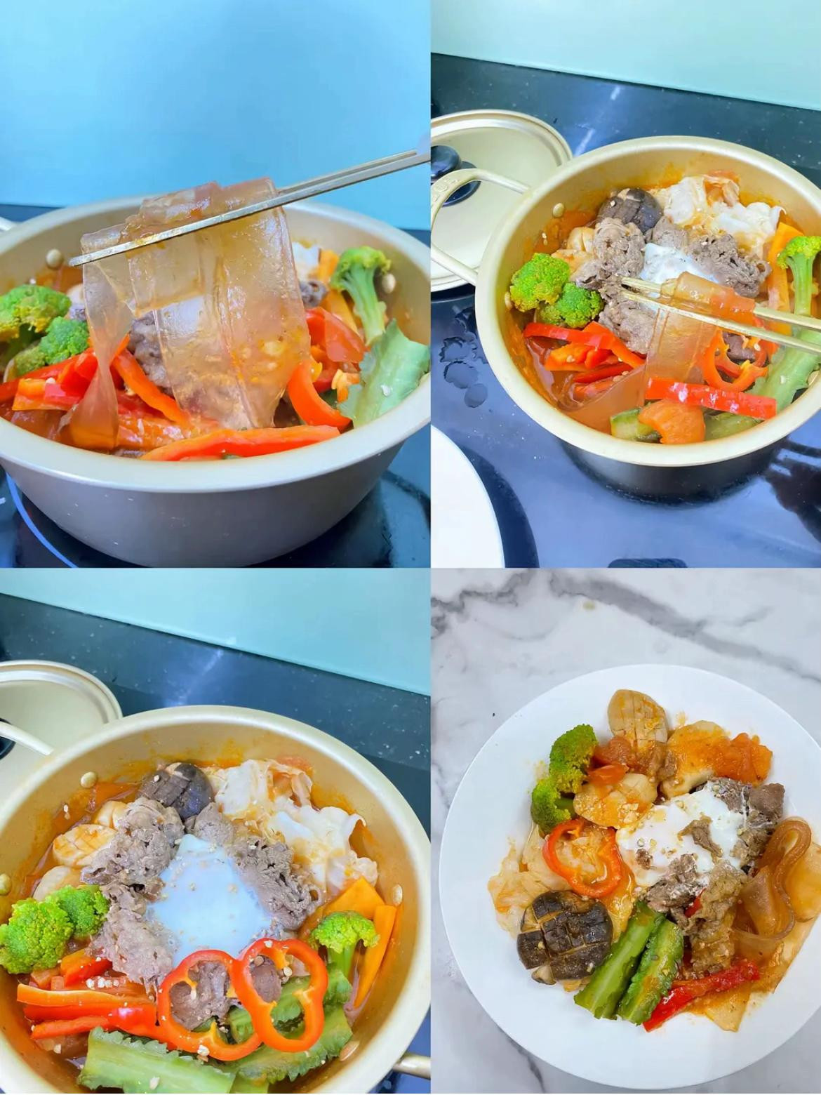 Miến Bò sốt cà chua với rau củ và ba chỉ bò