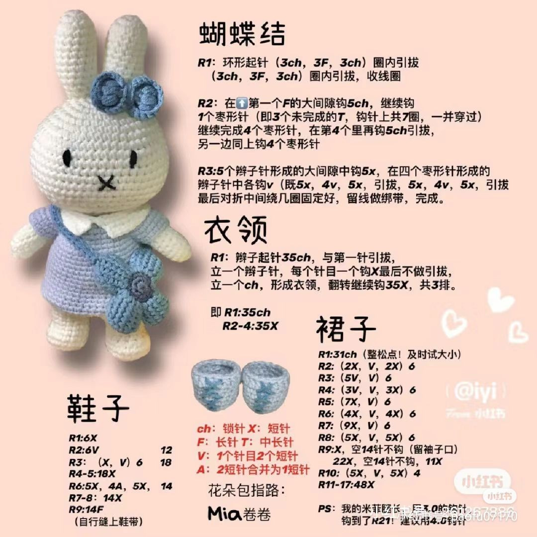 Miffy Rabbit Amigurumi Crochet Pattern Chart