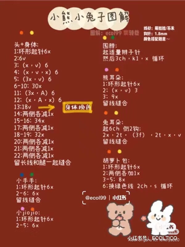 Mini Animal Amigurumi Set Crochet Pattern Chart: Bear, Rabbit, Pig, Duck, Sheep, Panda, Koala, Lion