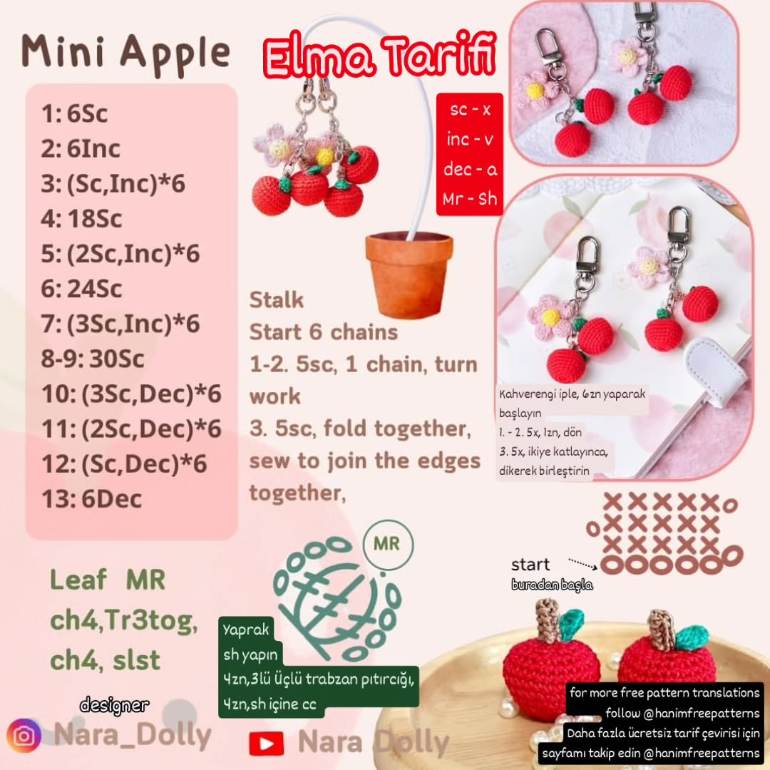 Mini Apple Crochet Keychain Free Pattern