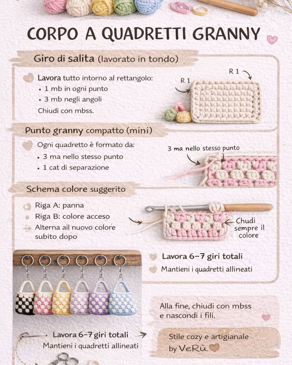 Mini Borsa Portachiavi in Crochet: Tutorial Completo con Puntino Granny Squares