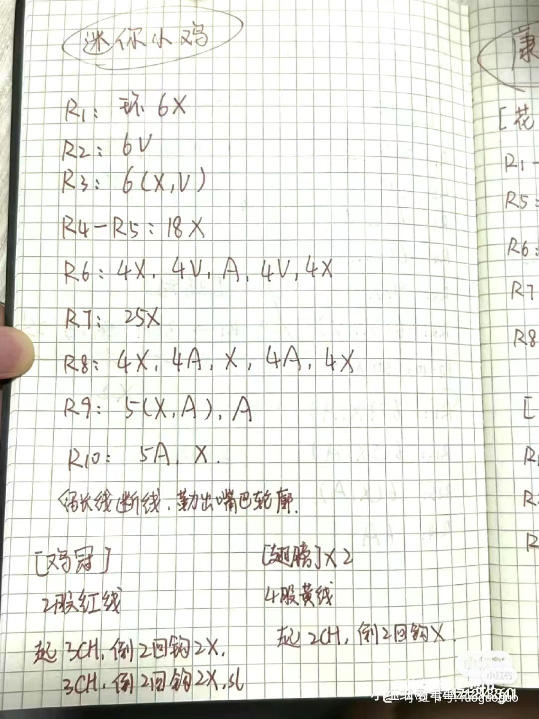 Mini Chicken Crochet Pattern Chart with Handwritten Instructions