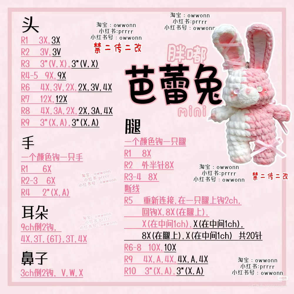 Mini Crochet Chart for Ballet Bunny and Patchwork Bear Amigurumi Patterns