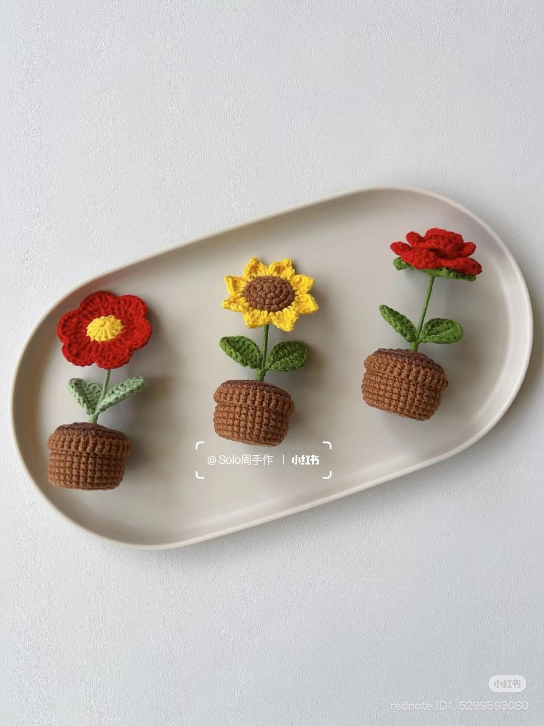 Mini Crochet Flower Pots Pattern: Rose, Sunflower, and Potted Plant Chart