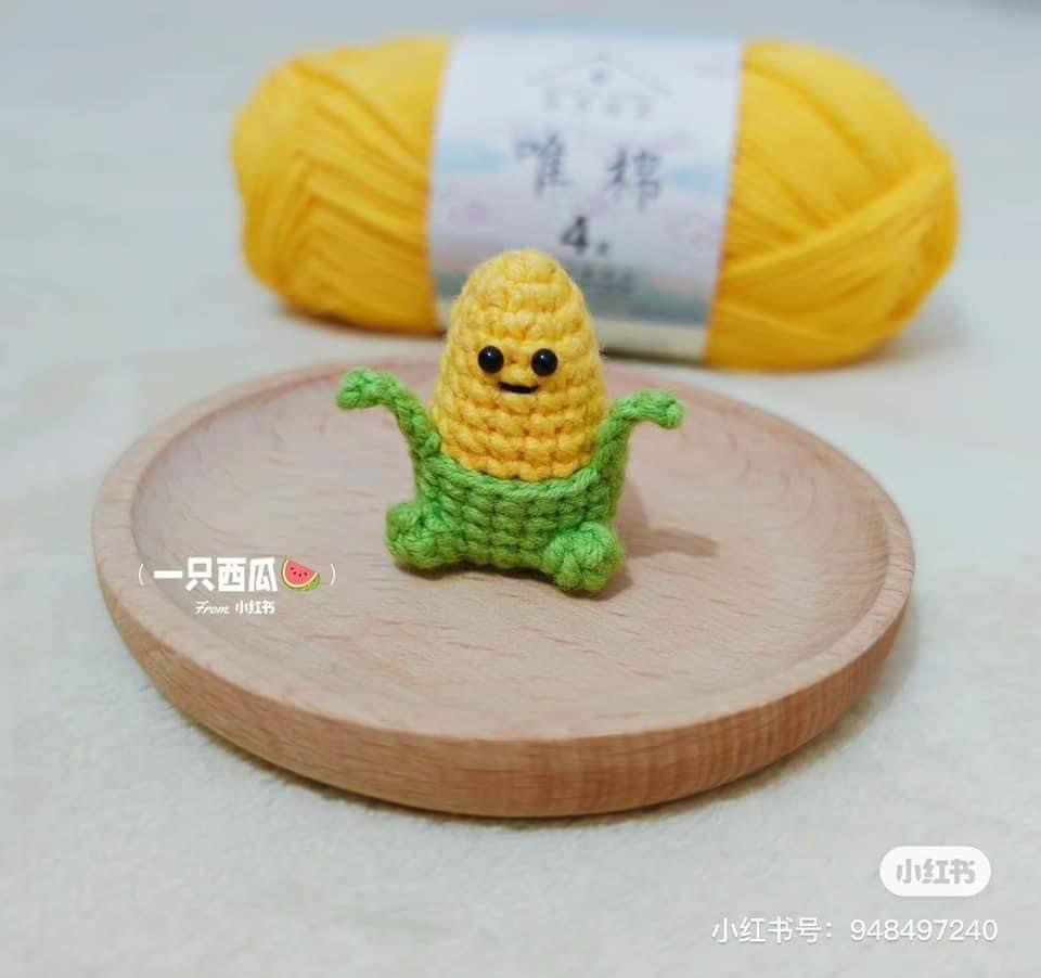 Mini Crochet Fruit Keychains Pattern: Watermelon and Corn