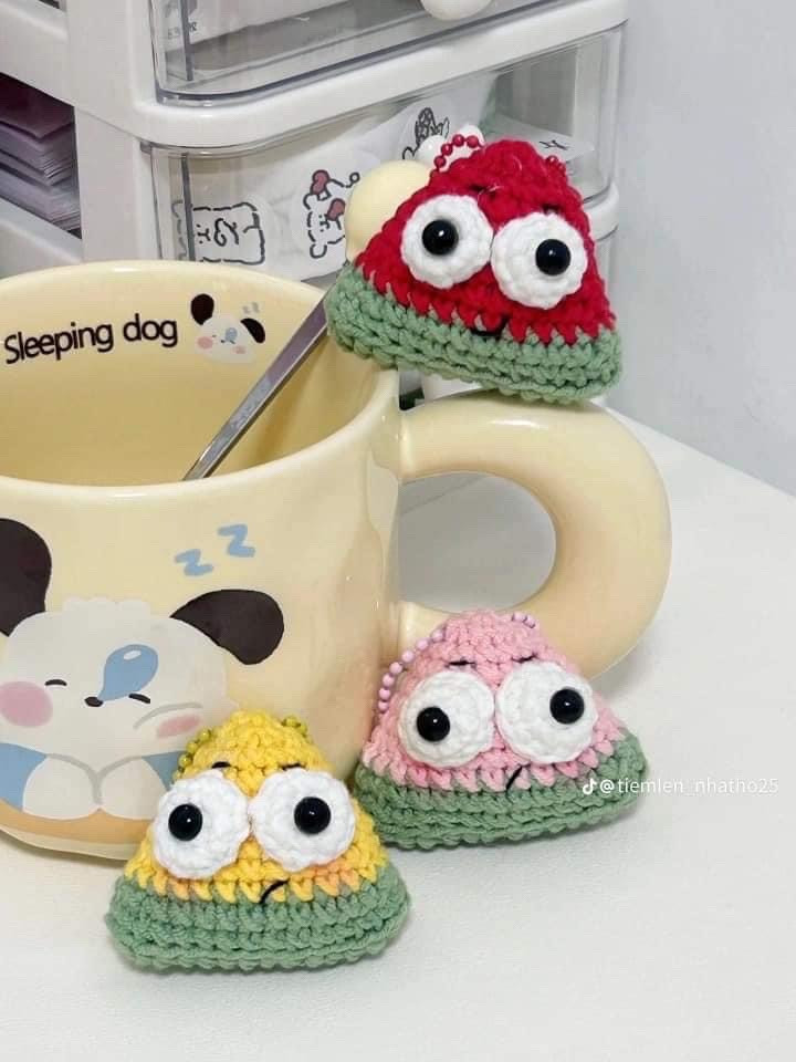 Mini Crochet Fruit Keychains Pattern: Watermelon and Corn