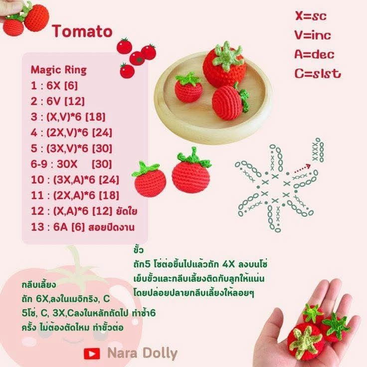Mini Crochet Fruit Patterns: Carrot, Apple, Peach, Tomato & Kiwi