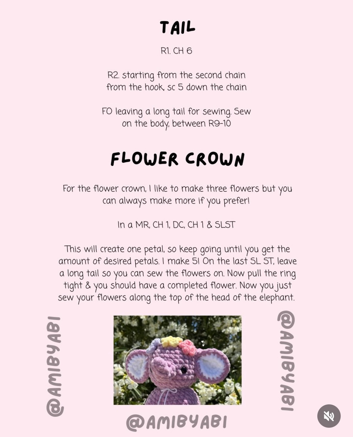 Mini Flower Crown Elephant Free Crochet Pattern