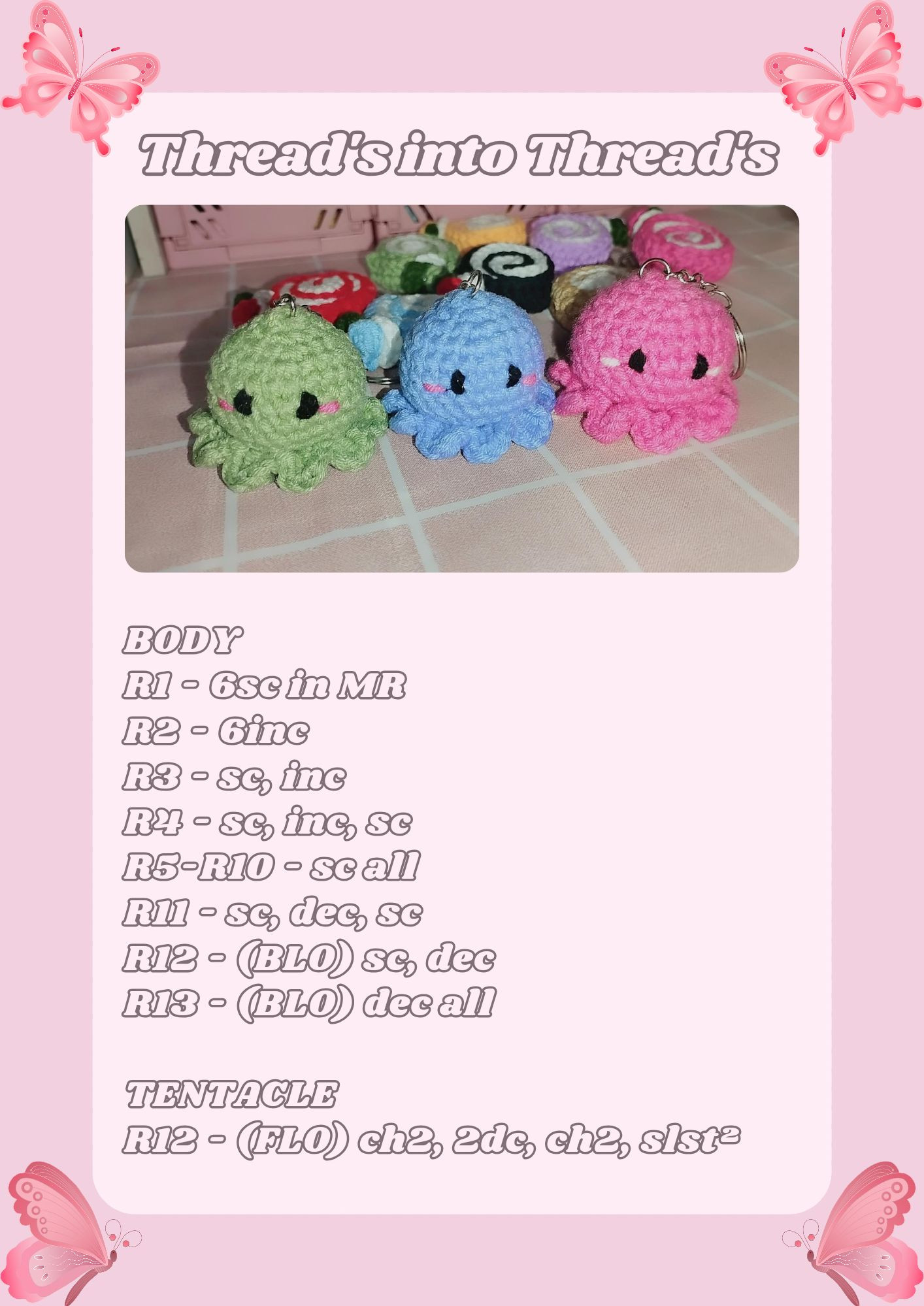 Mini Octopus Crochet Keychain Pattern Chart