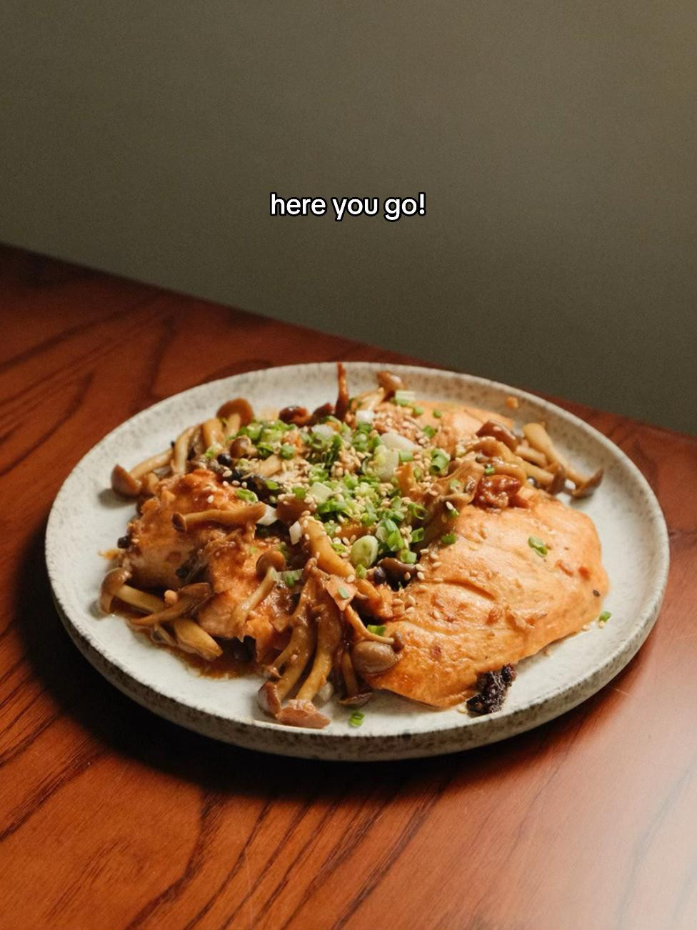 Miso Butter Salmon with Shimeiji Mushrooms and Green Onions