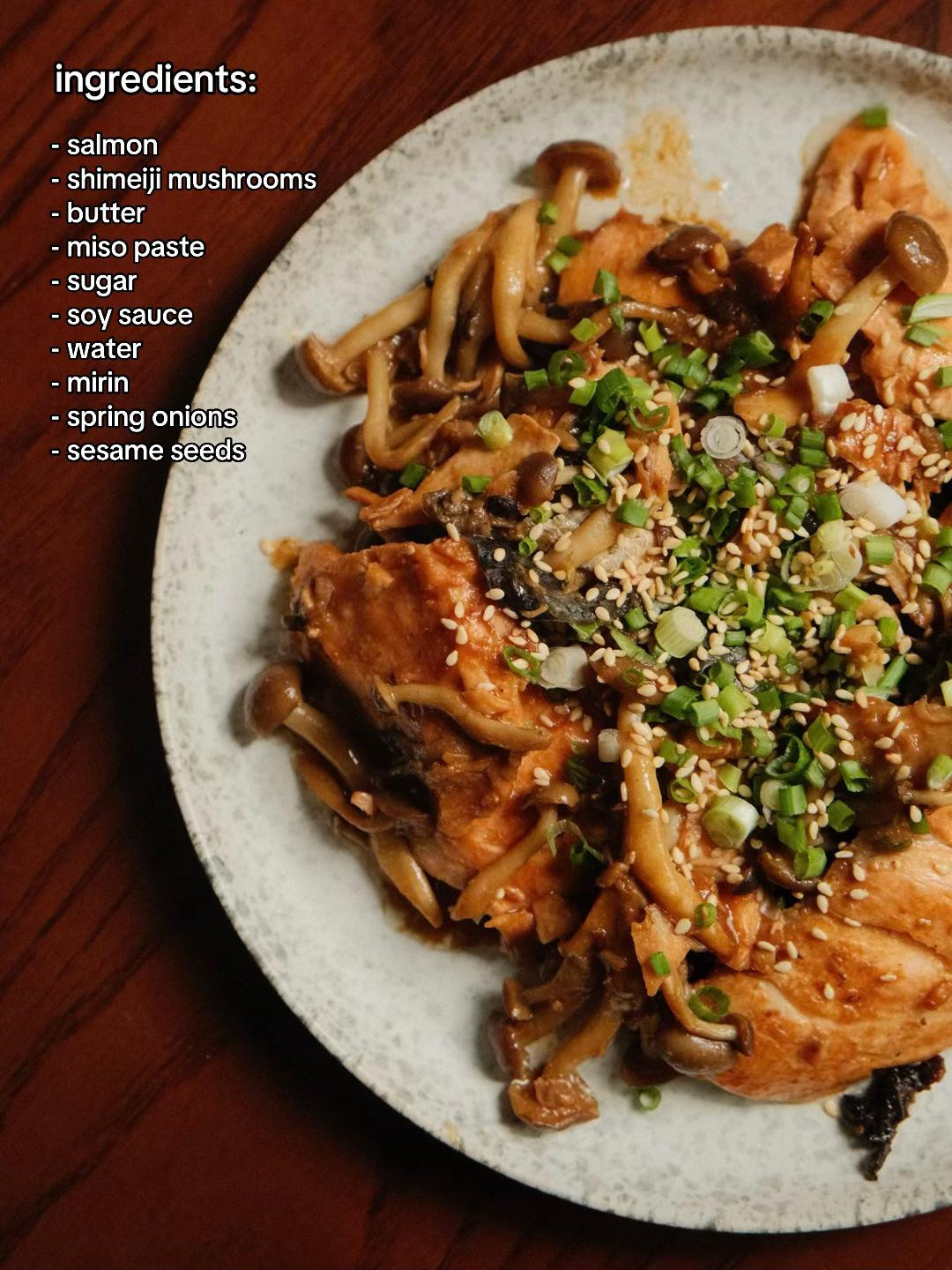 Miso Butter Salmon with Shimeiji Mushrooms and Green Onions