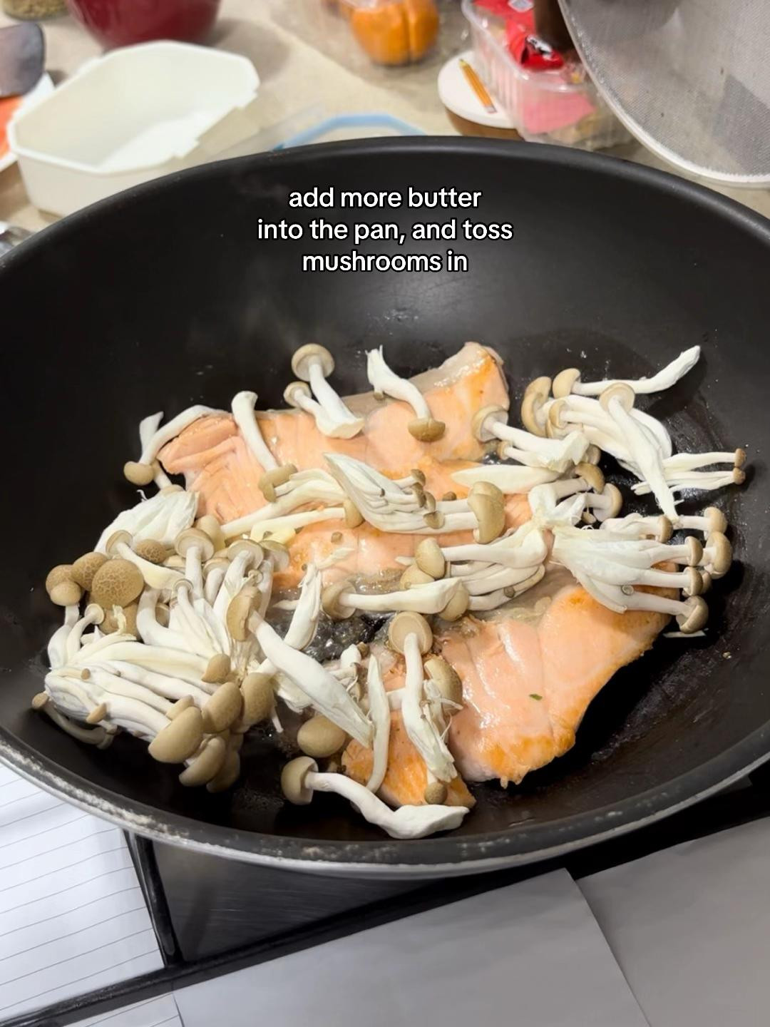 Miso Butter Salmon with Shimeiji Mushrooms and Green Onions