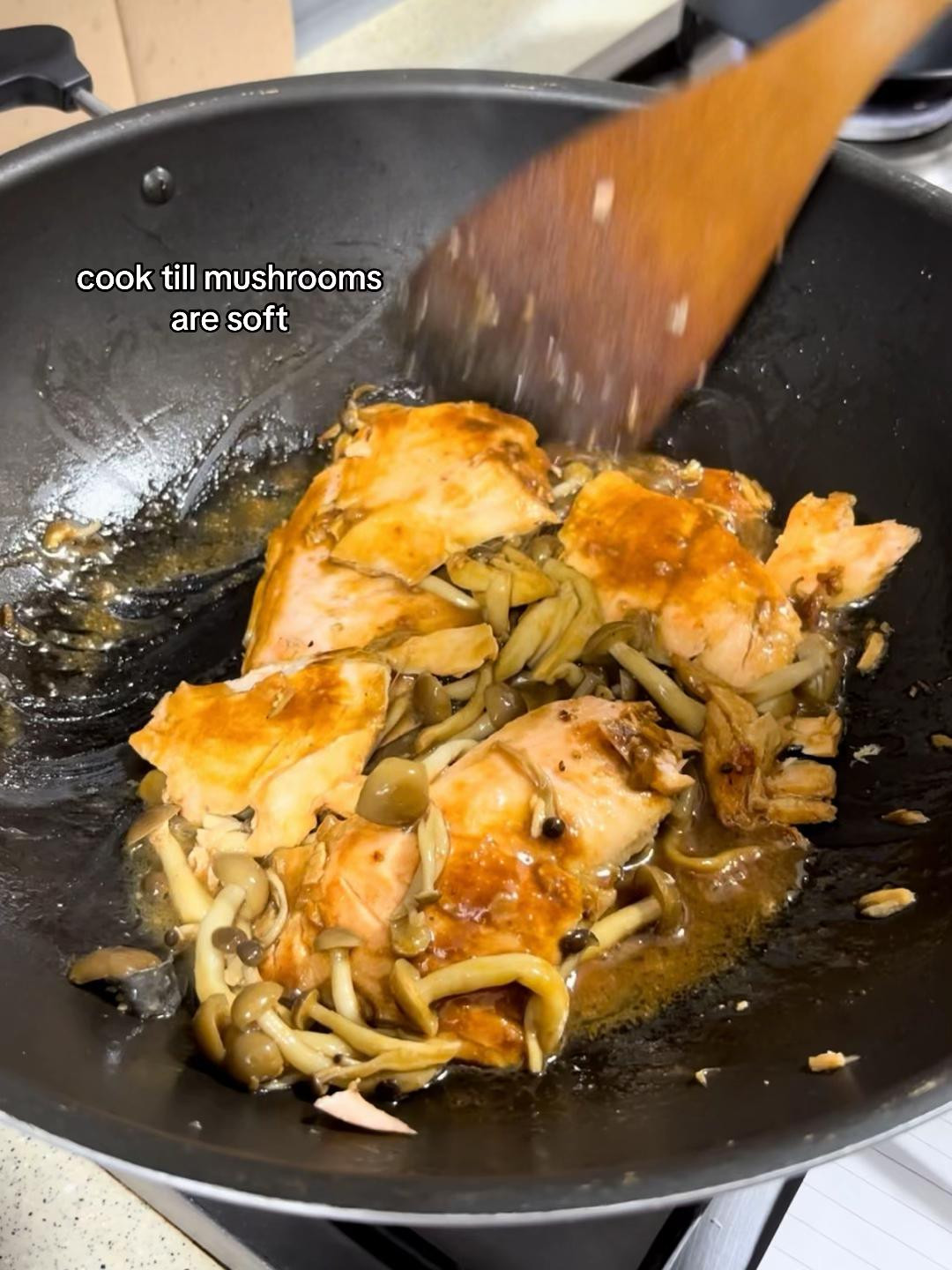 Miso Butter Salmon with Shimeiji Mushrooms and Green Onions