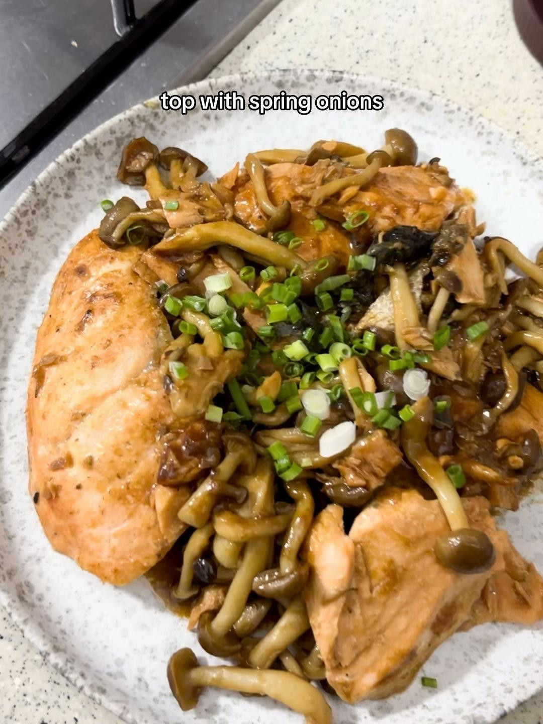 Miso Butter Salmon with Shimeiji Mushrooms and Green Onions