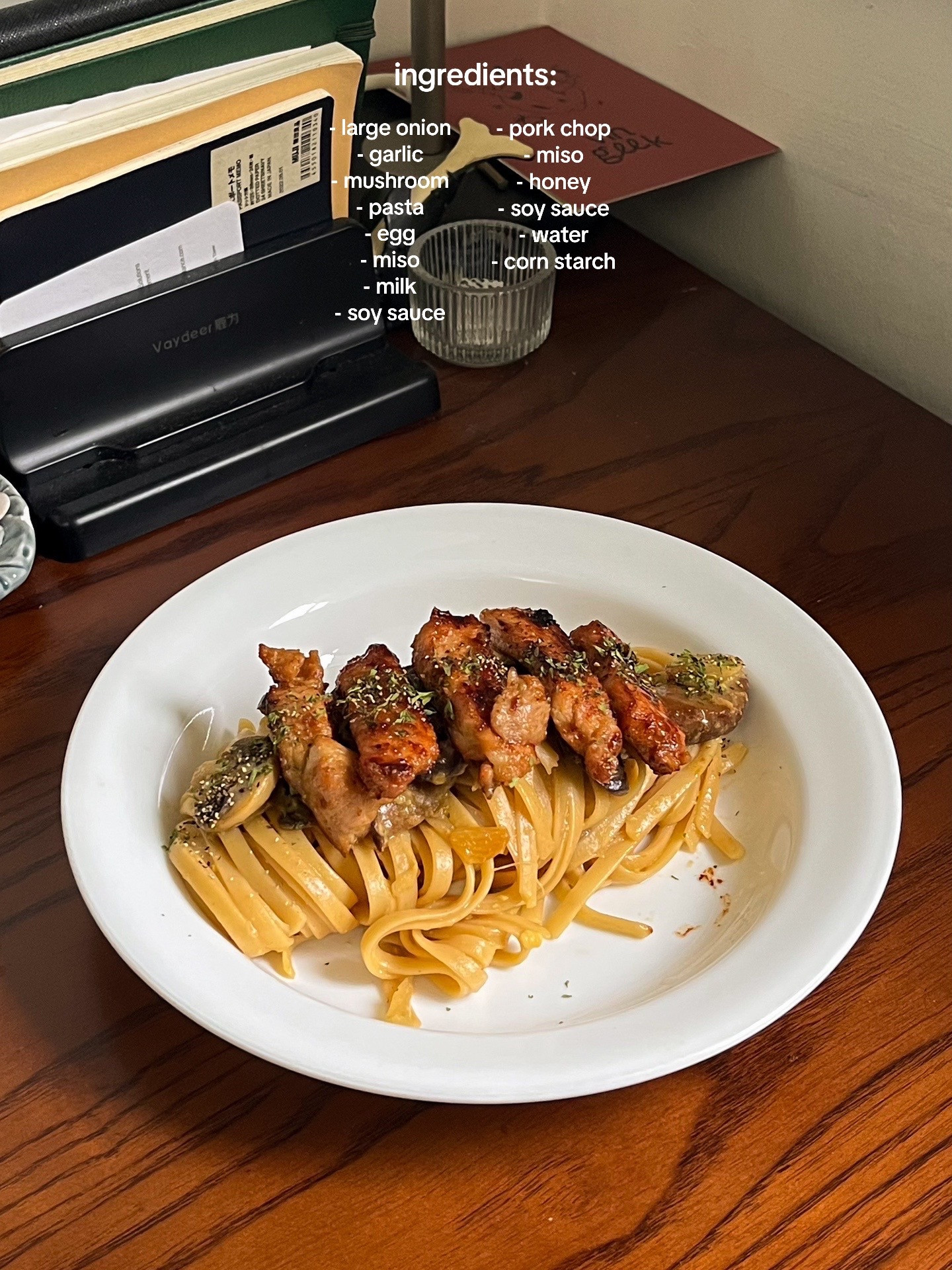 Miso Glazed Pork Chop with Miso Carbonara Pasta Recipe