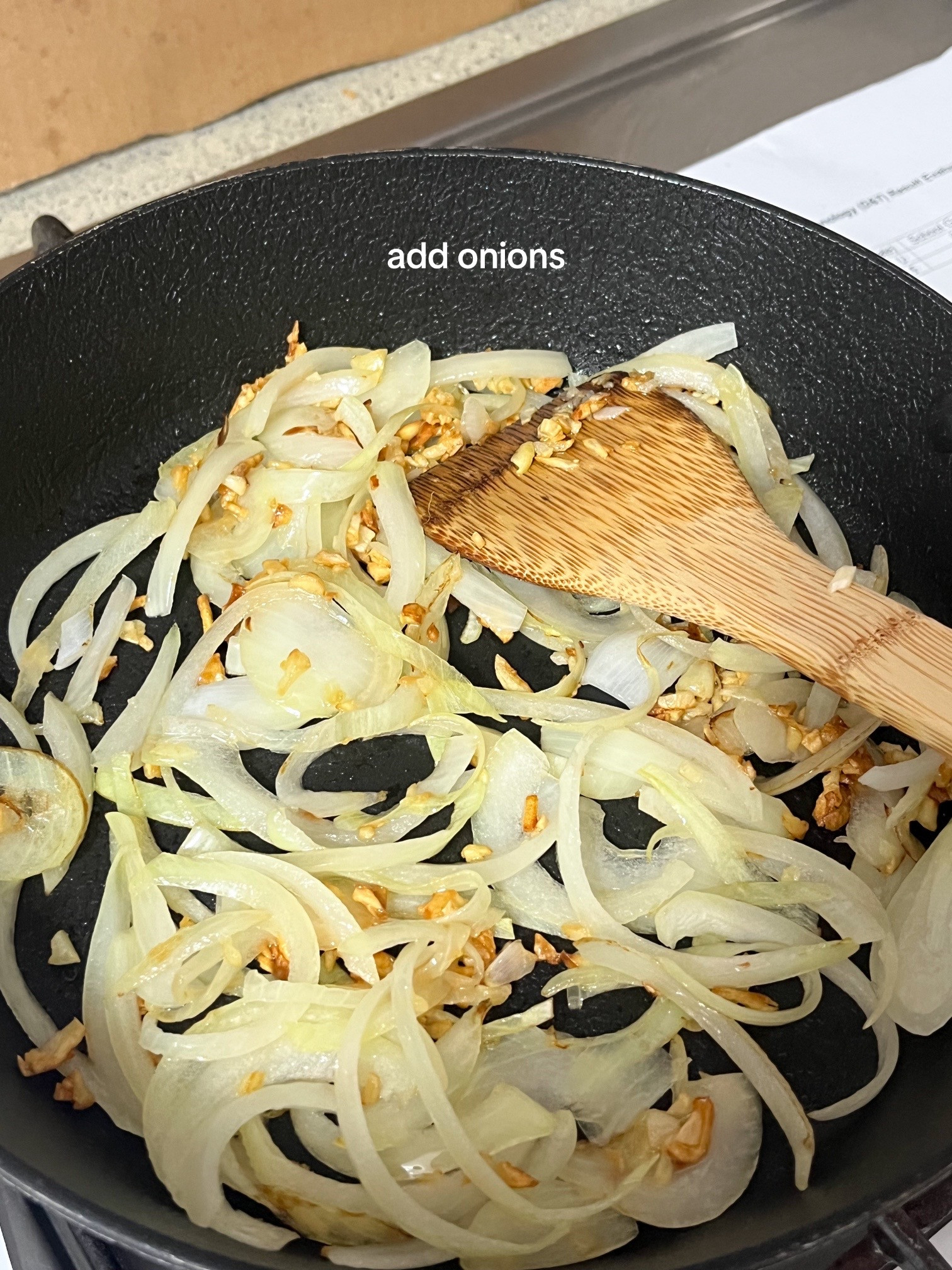 Miso Gochujang Udon Carbonara with mushrooms, onions and garlic