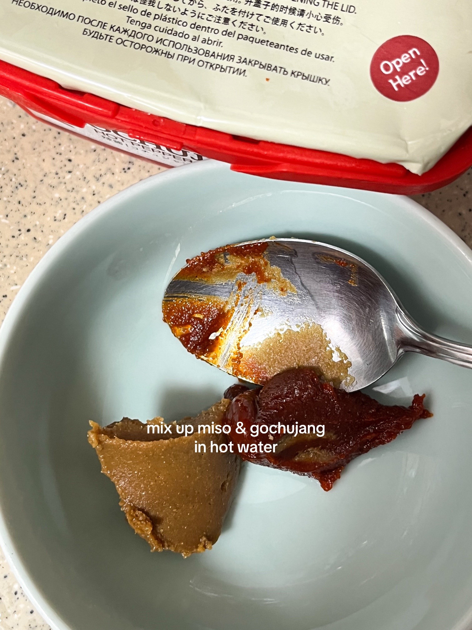 Miso Gochujang Udon Carbonara with mushrooms, onions and garlic