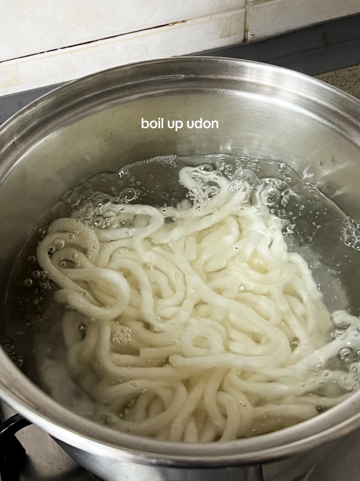 Miso Gochujang Udon Carbonara with mushrooms, onions and garlic