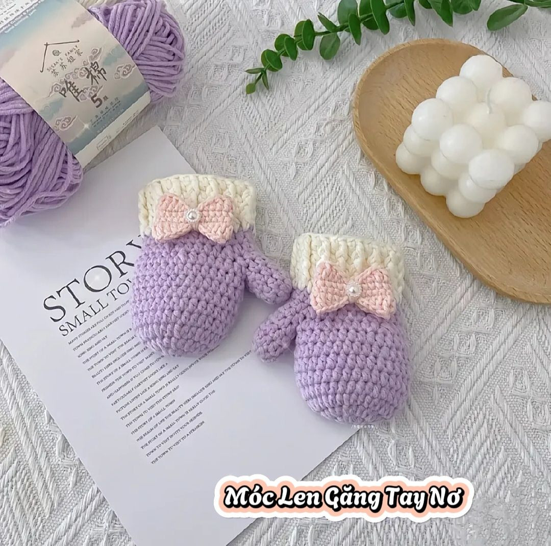 Móc Len Găng Tay Nơ Cho Bé