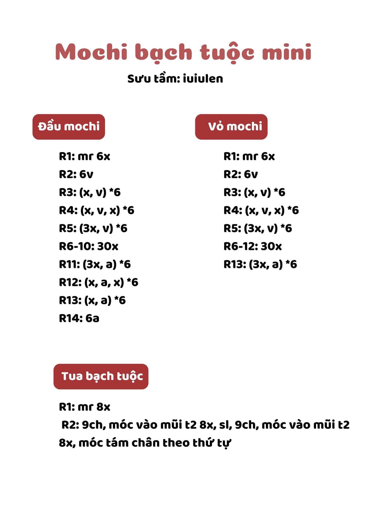 Móc len Mochi bạch tuộc mini, hướng dẫn chi tiết từng hàng