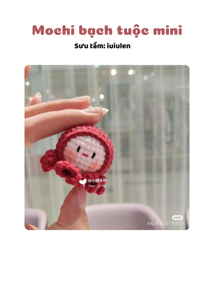 Móc len Mochi bạch tuộc mini, hướng dẫn chi tiết từng hàng
