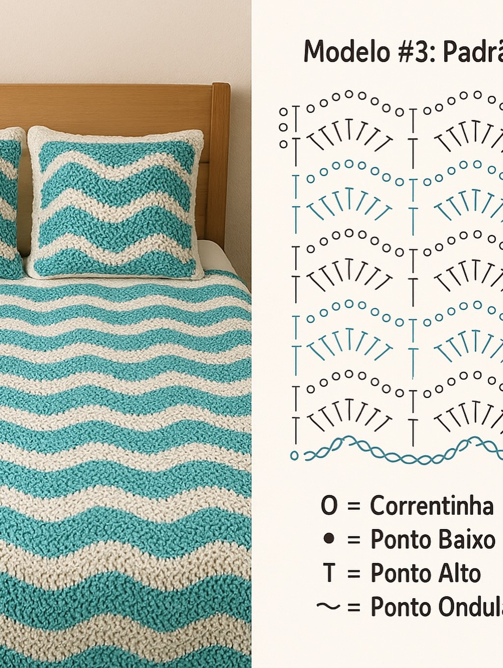 Modelo Padrão Zigzag e Ondulado: Gráficos Crochê Completo