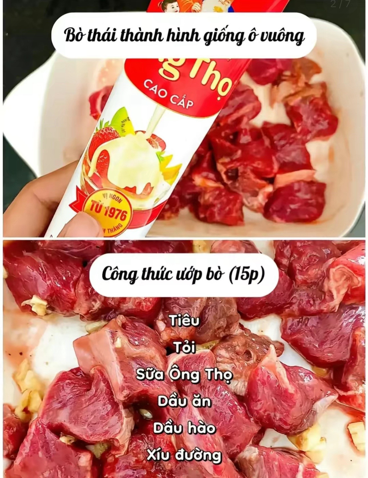 Món bò lúc lắc thơm mềm hấp dẫn, ướp cùng sữa Ông Thọ và xào giòn với ớt chuông, hành tây