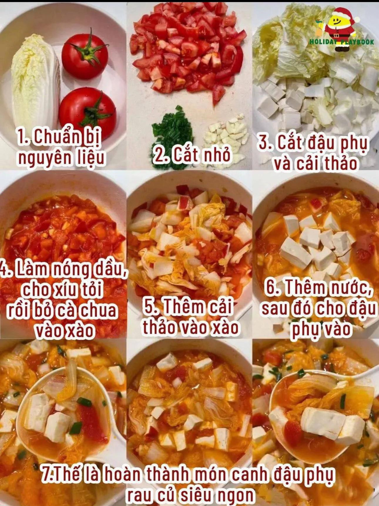 Món canh ấm lòng ngày xuân sang với đậu phụ, cà chua và cải thảo