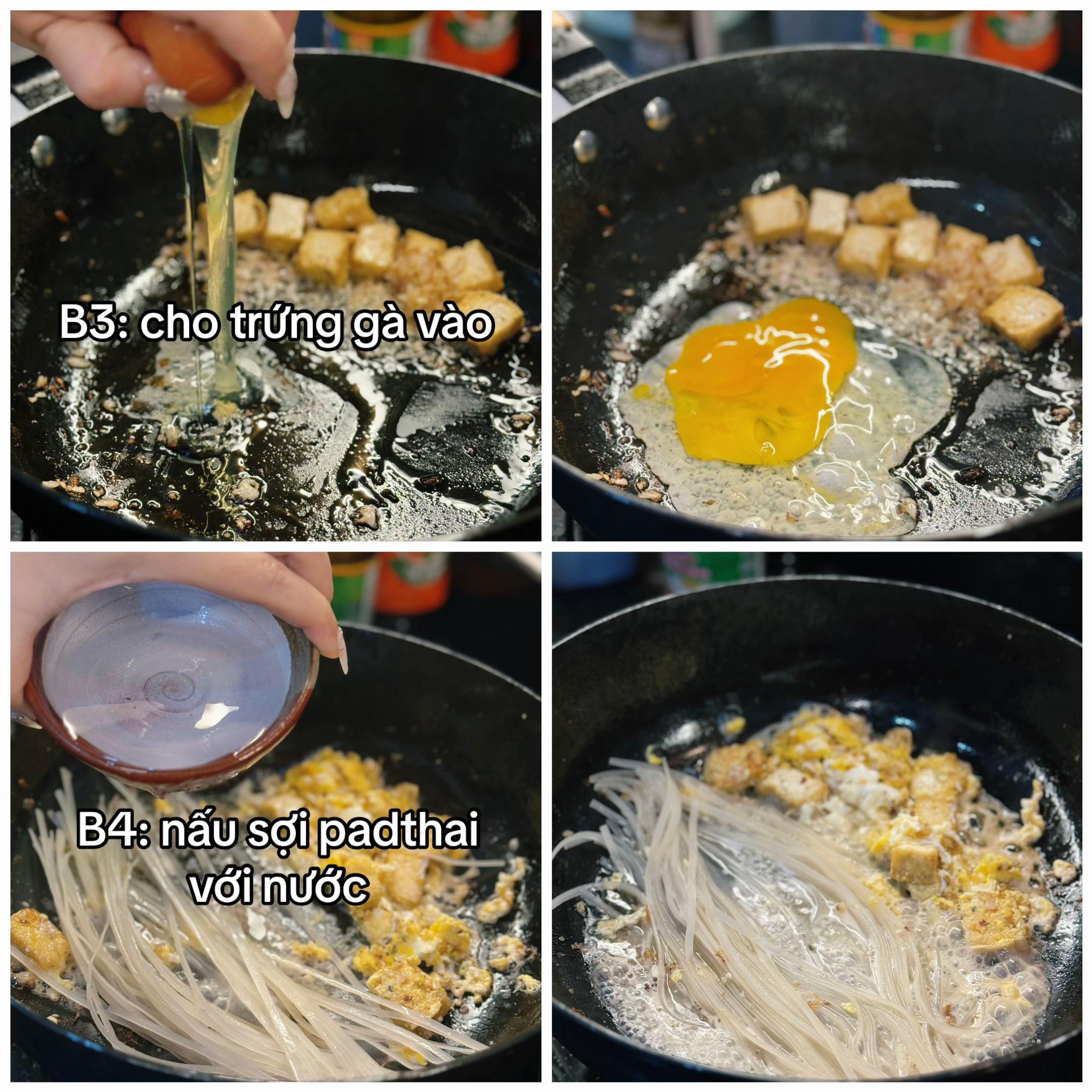 Món Padthai Heo Quay - Công thức nấu mì xào Thái với thịt heo quay, tàu hủ chiên và giá đỗ