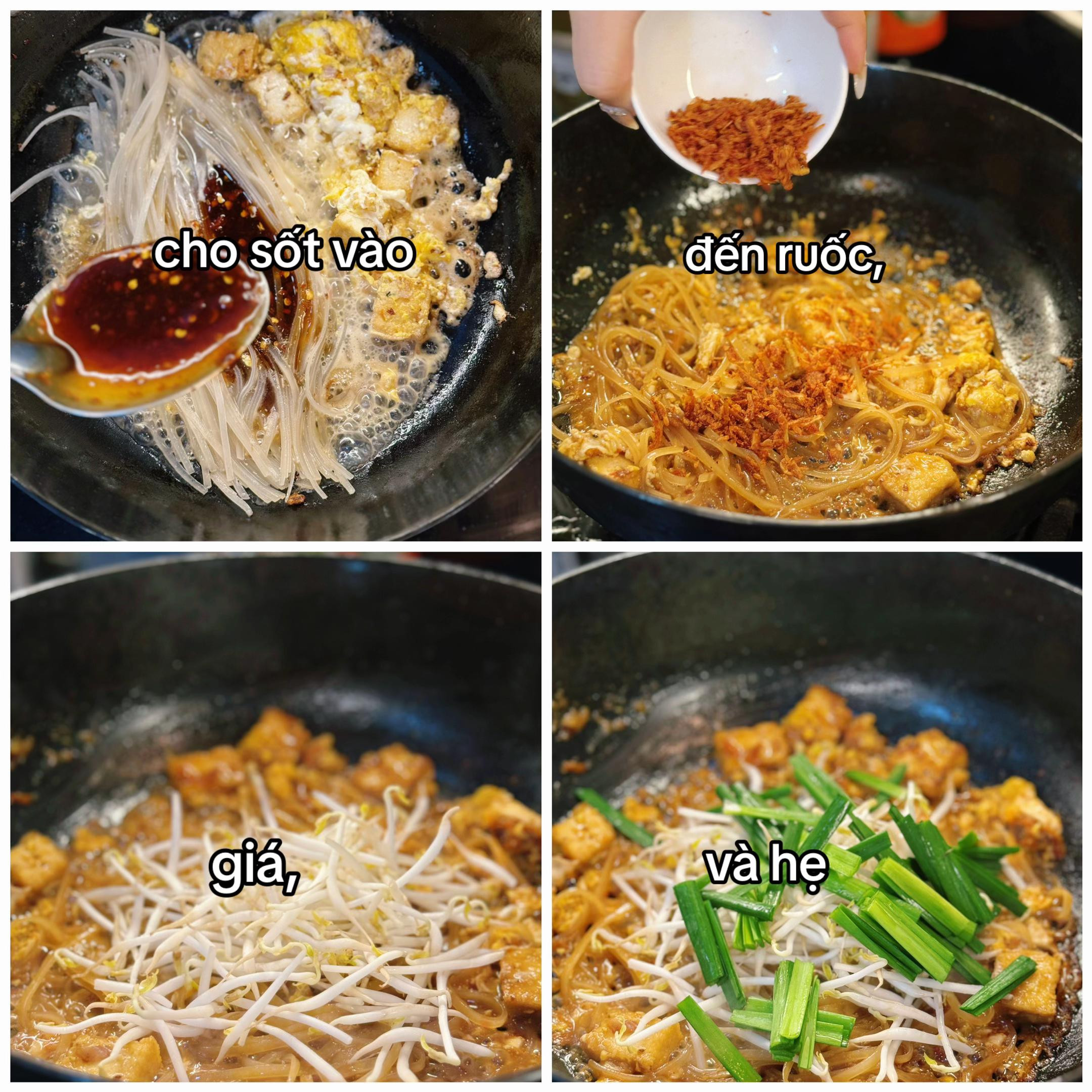 Món Padthai Heo Quay - Công thức nấu mì xào Thái với thịt heo quay, tàu hủ chiên và giá đỗ