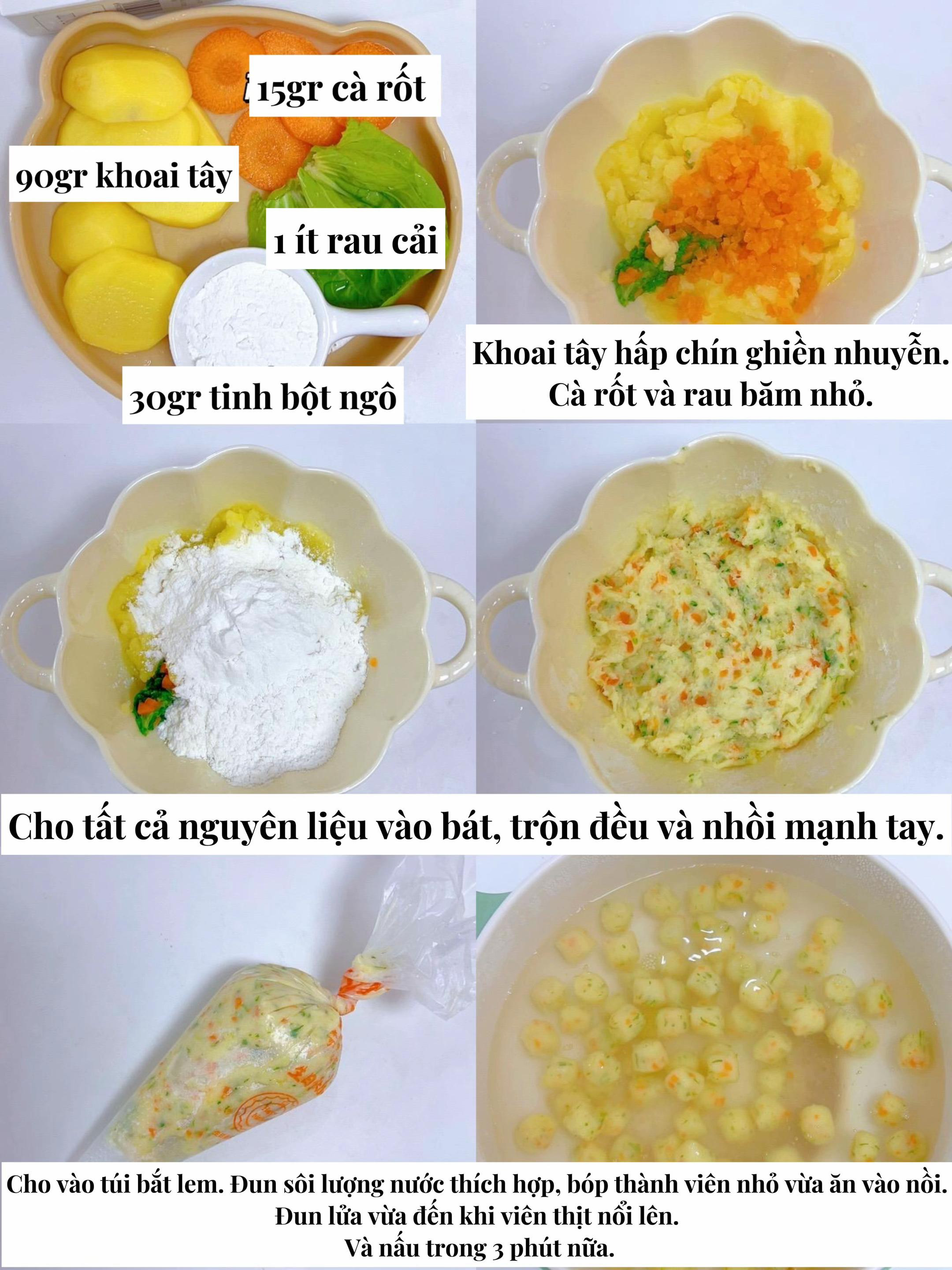 Món Thịt Viên Rau Củ từ khoai tây, cà rốt và rau cải bổ sung kẽm vitamin C cho bé ăn dặm