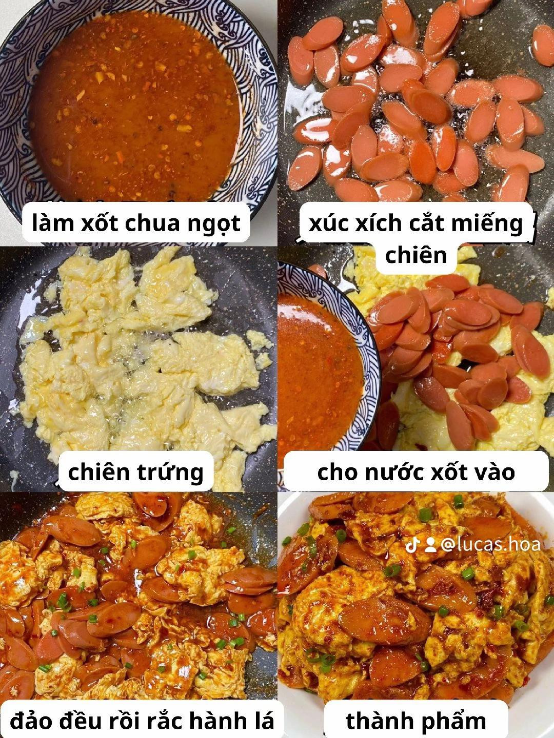 Món trứng xào xúc xích sốt chua ngọt ăn cơm, công thức chế biến đơn giản tại nhà