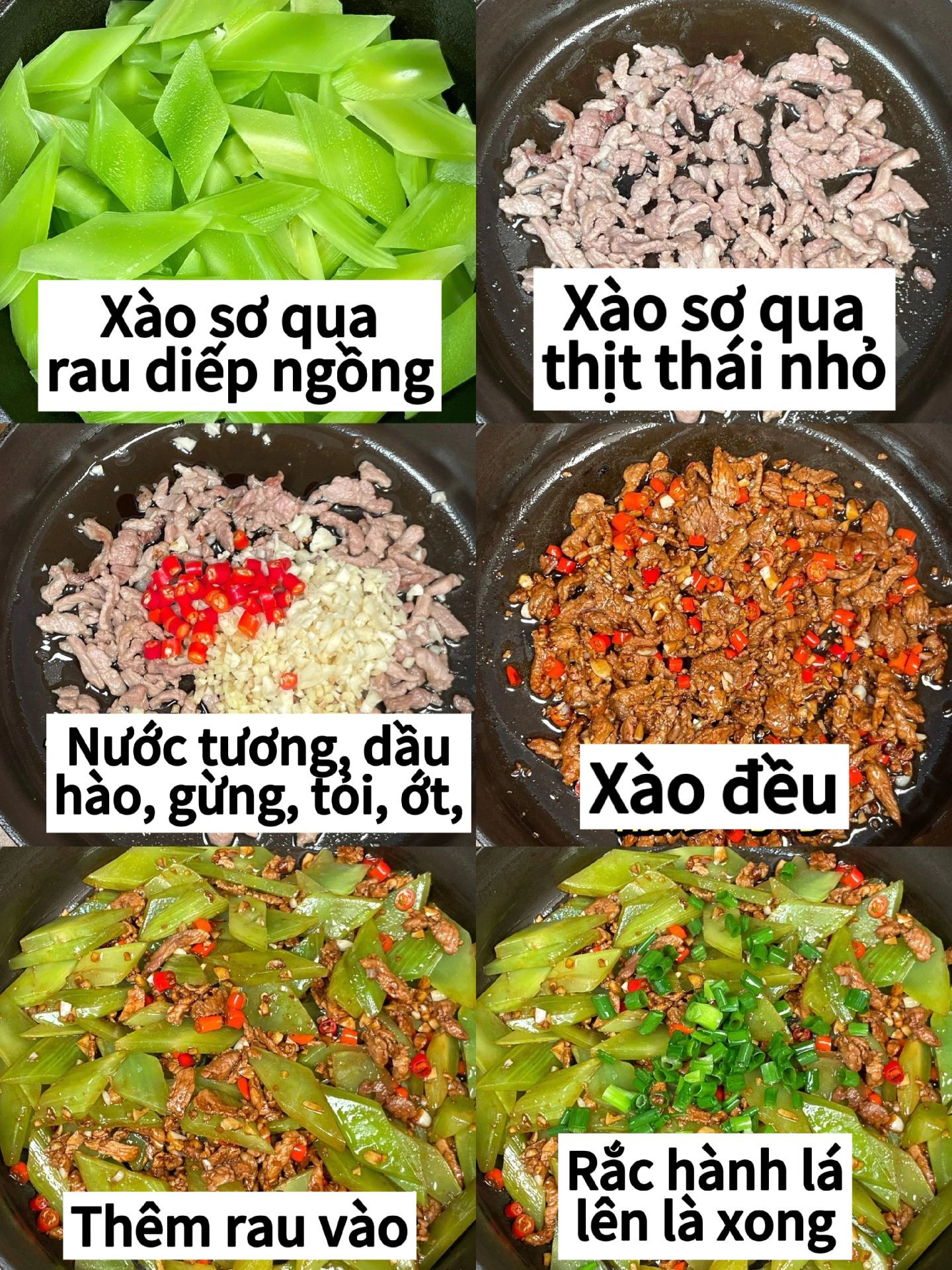 Món xào thịt bò với rau diếp ngồng, ớt đỏ và tỏi