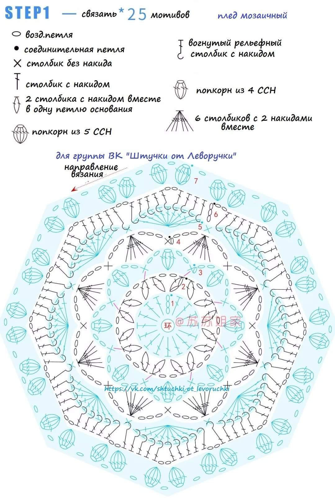 Mosaic Afghan Crochet Chart with Colorful Granny Squares