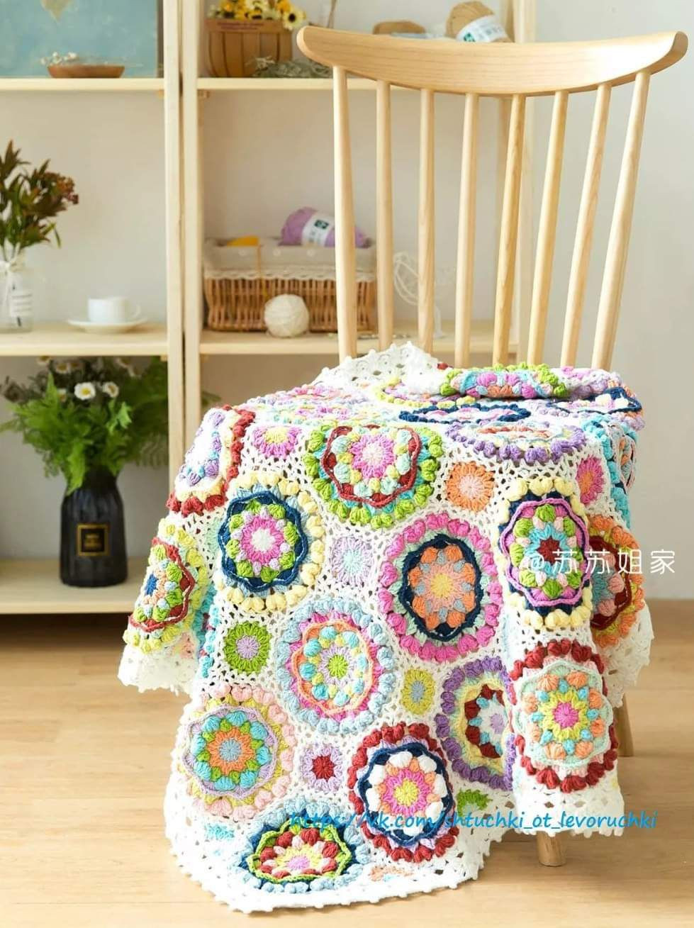 Mosaic Afghan Crochet Chart with Colorful Granny Squares
