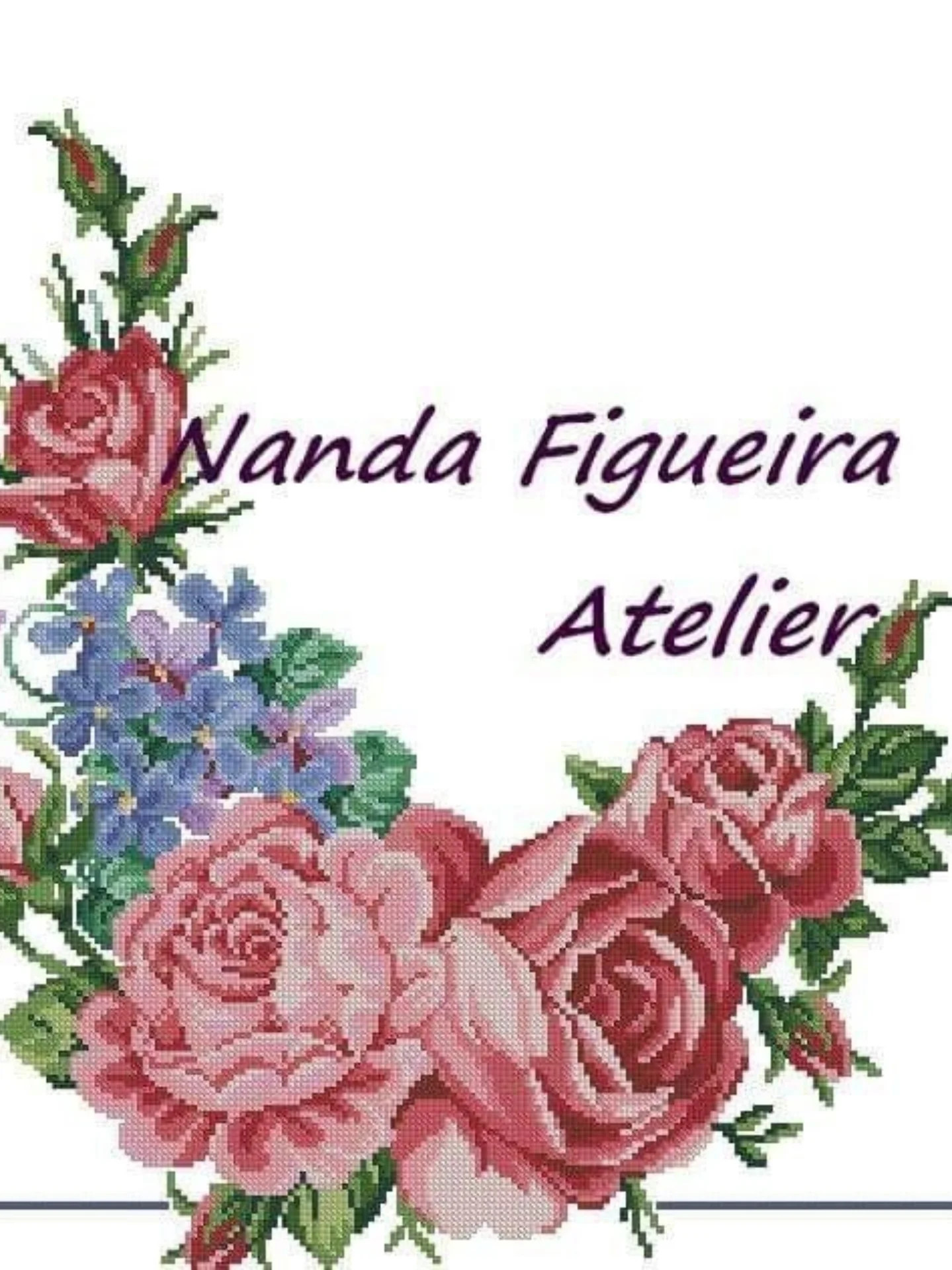 Nanda Figueira Atelier Rosas Grd e Violetas Runner Cross Stitch Chart Pattern