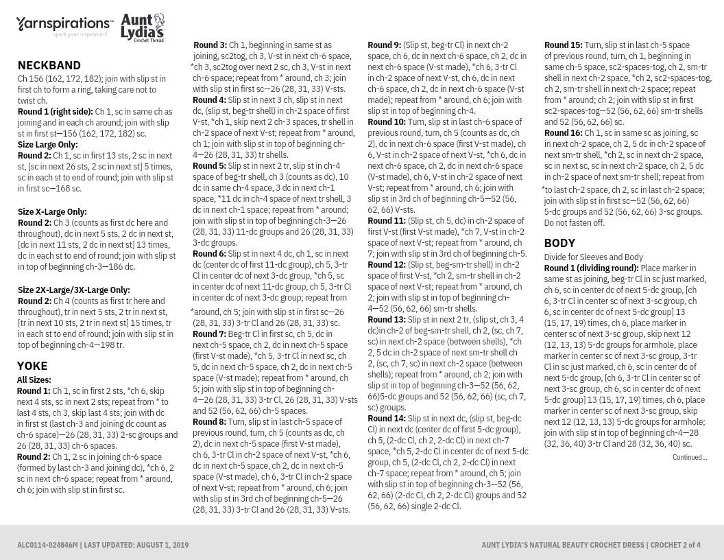 Natural Beauty Crochet Dress Pattern Chart and Instructions