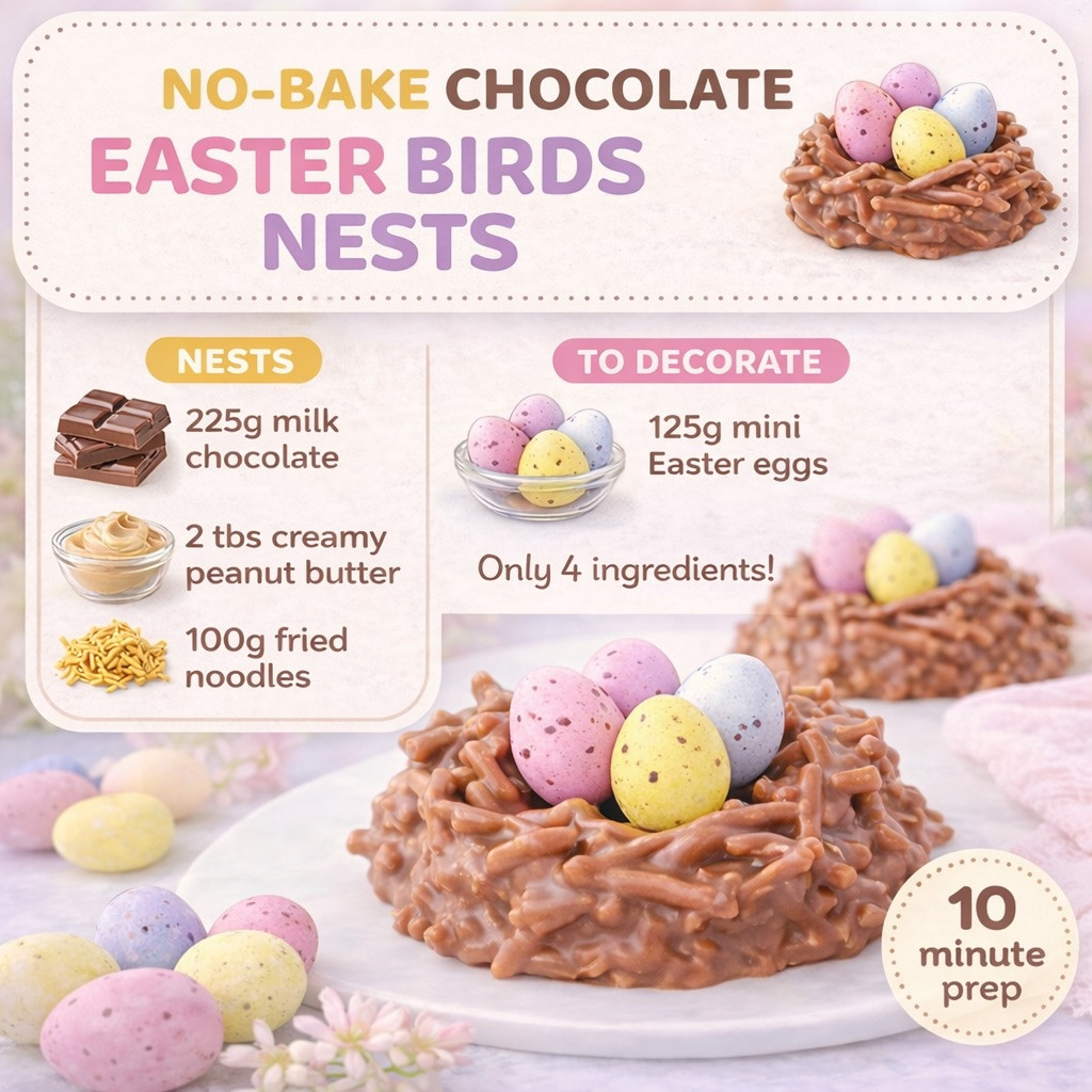 No-Bake Chocolate Easter Birds Nests Recipe with Peanut Butter and Fried Noodles